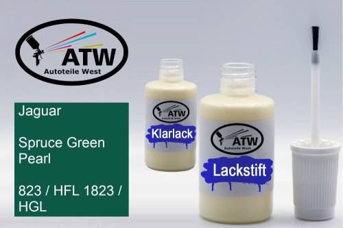 Jaguar, Spruce Green Pearl, 823 / HFL 1823 / HGL: 20ml Lackstift + 20ml Klarlack - Set, von ATW Autoteile West.